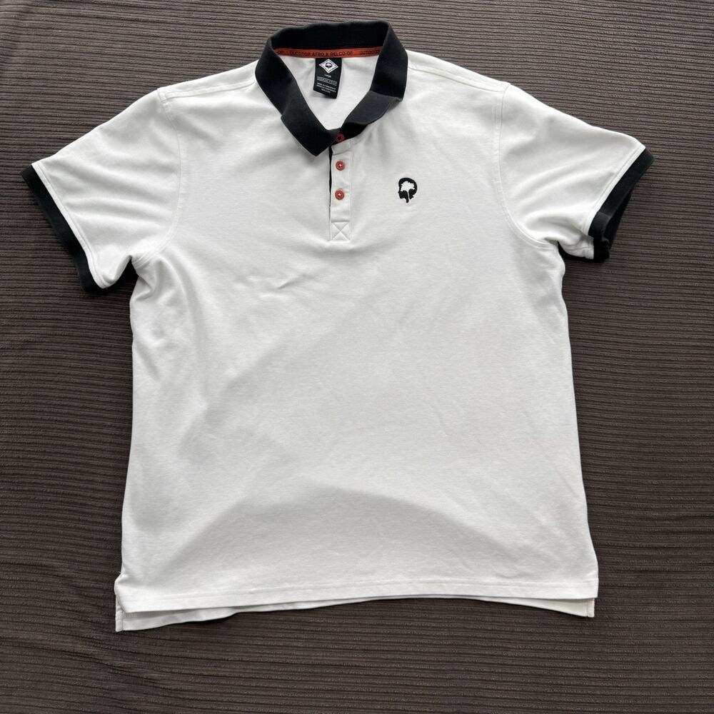 Outdoor Afro X REI Co-op Polo Shirt Men Large White Black Cotton Golf Tennis.